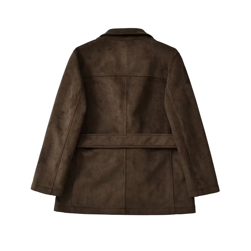 سترة نسائية كاجوال من جلد الغزال عالية الشارع مع حزام - مجموعة جديدة لخريف وشتاء 2025 #2