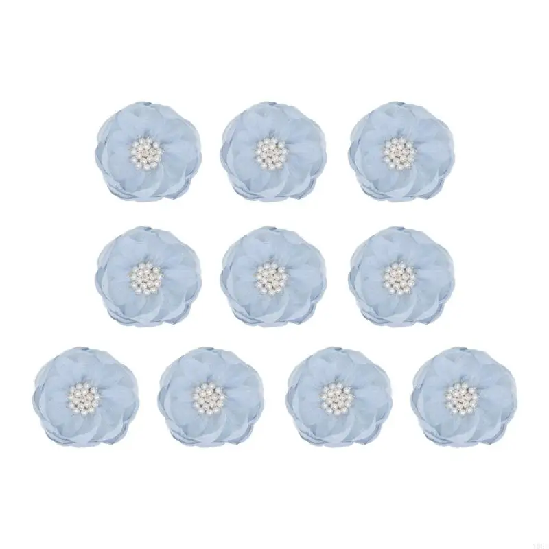 Craft Flower Decorations with Layered Organza Construction and Center Clusters, Set of Ten for Garment and Hair Accessory Y08E view 6