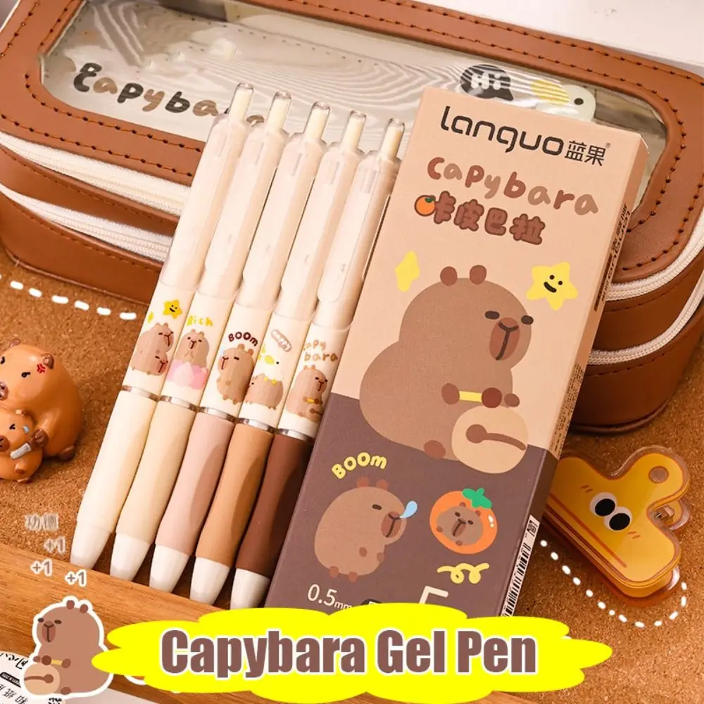 5Pcs/lot 0.5mm Capybara Gel Pen Writing Stationery Quick-drying Press Erasable Pen Black ink for School Office