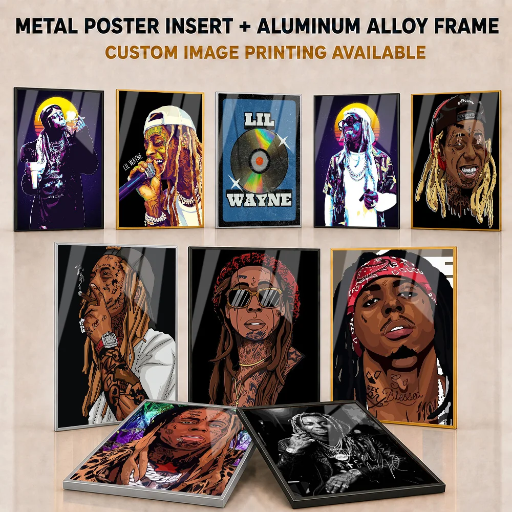 Lil Wayne Framed Metal Print Customized Photo Urban Hip Hop Tribute Style Wall Art For Game Room And Recording Studio Fan Gift