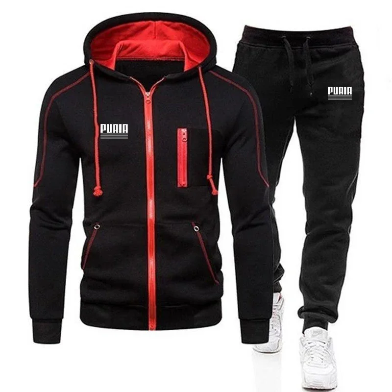 Men Jacket Tracksuit Casual Sports Suit Men\'s Set 2023 Autumn Winter Two Pieces Set Mens Sportswear Plus Pants Suit