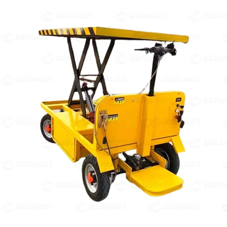 China Supplied Industrial Scissor Lifting 4 Wheels 1t Electric Flatbed Trolley