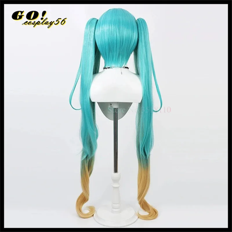 

2025 2024 Волшебный парик для косплея Мику, длинные хвостики 120 см, золотистые смешанные зеленые волосы, прямые косички, виртуальный идол, живой головной убор