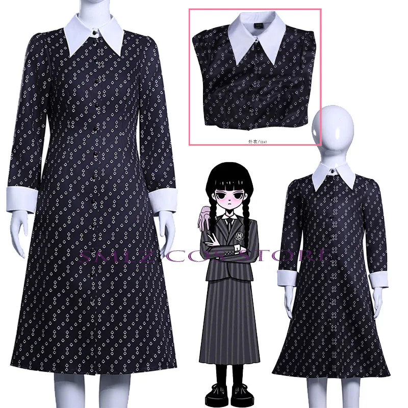 

Сезон 2, локовая среда, платье для косплея, аниме Addamss, черное готическое длинное платье для вечеринки, девушки, женщины, игровой наряд для детей