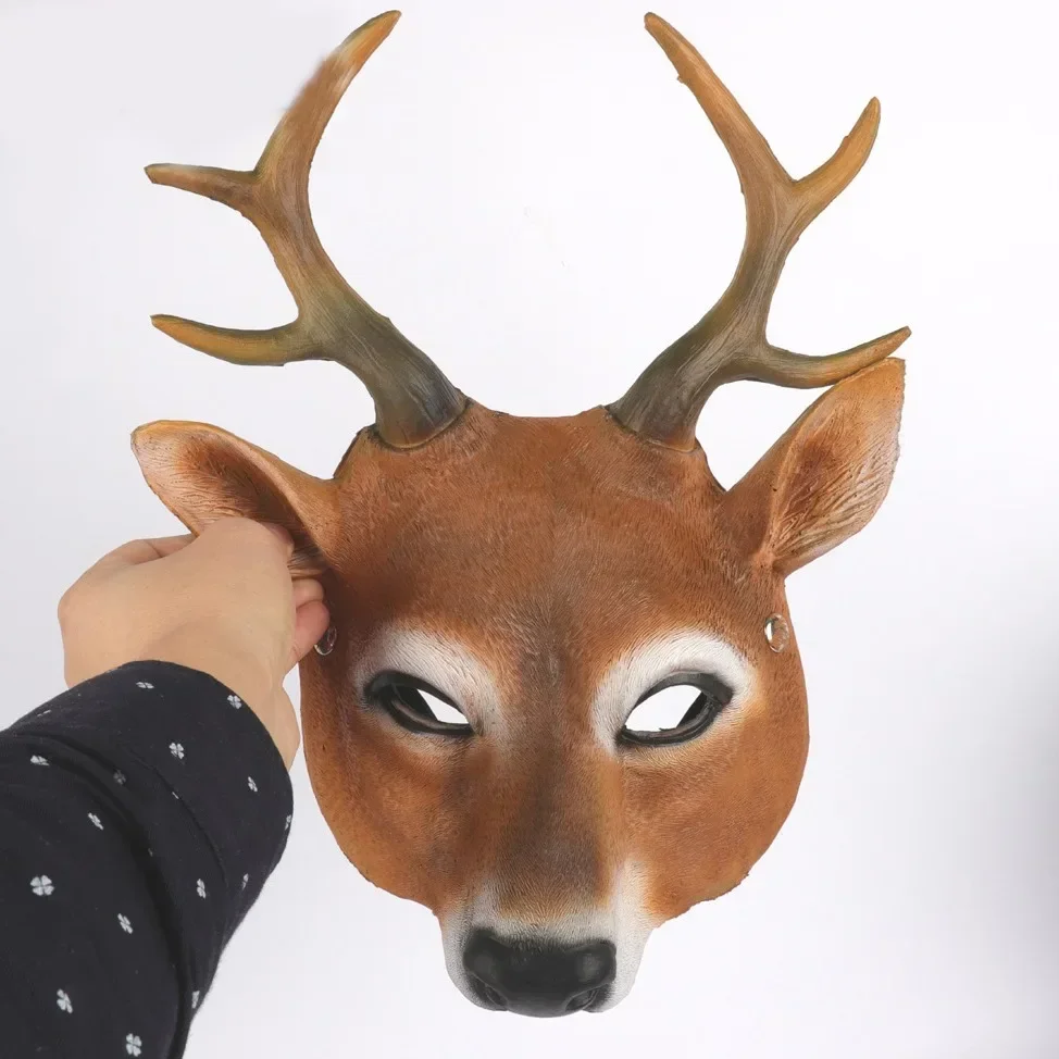 Unisex Deer Shaped Halloween Christmas Party Cosplay Costume Props Lovely PU Foam Deer Mask for Adult Women Men Dressing Props