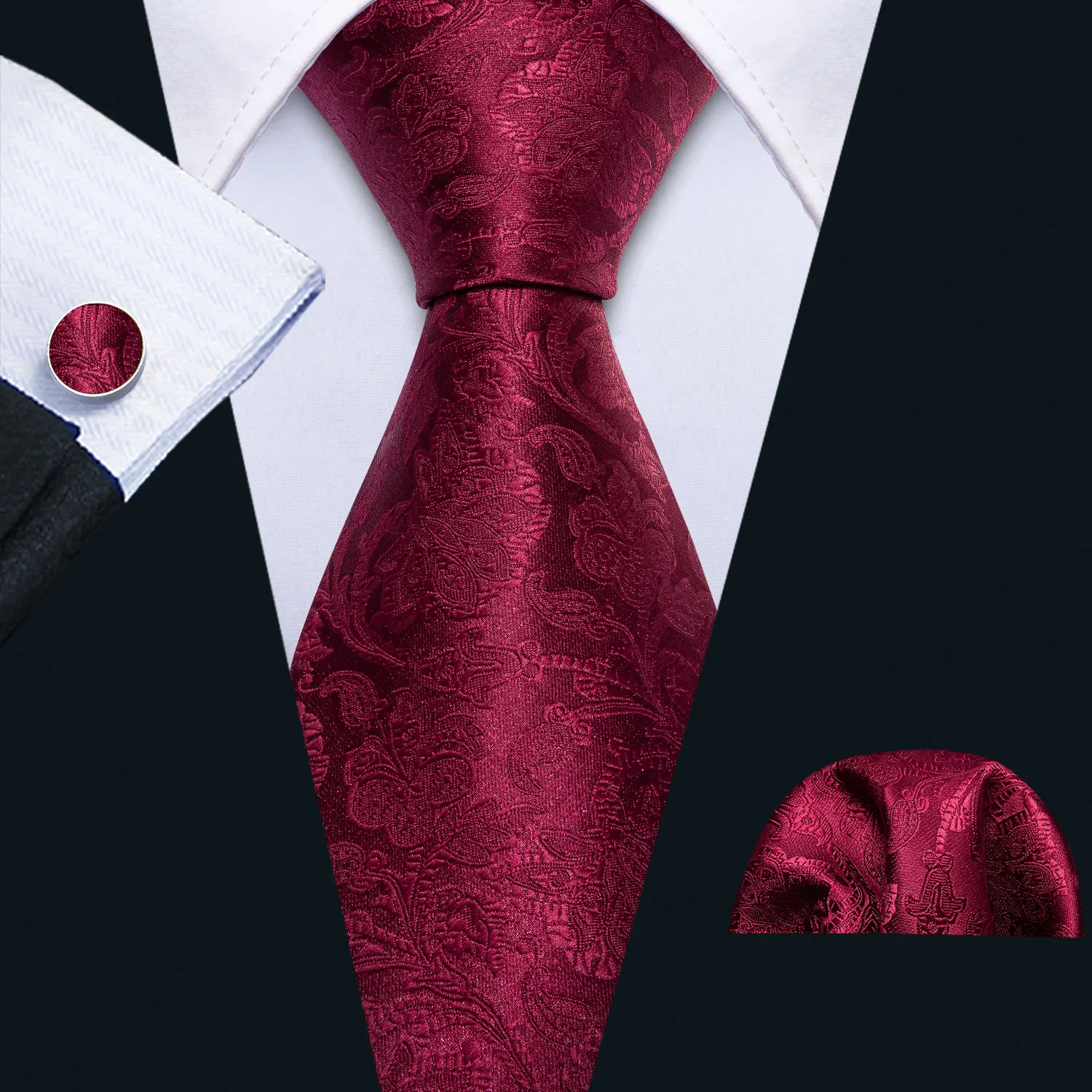 Exquisite Floral Necktie Men Pocket Square Cufflinks Set Classic Silk Ties For Male Leisure Business Party Wedding Barry.Wang