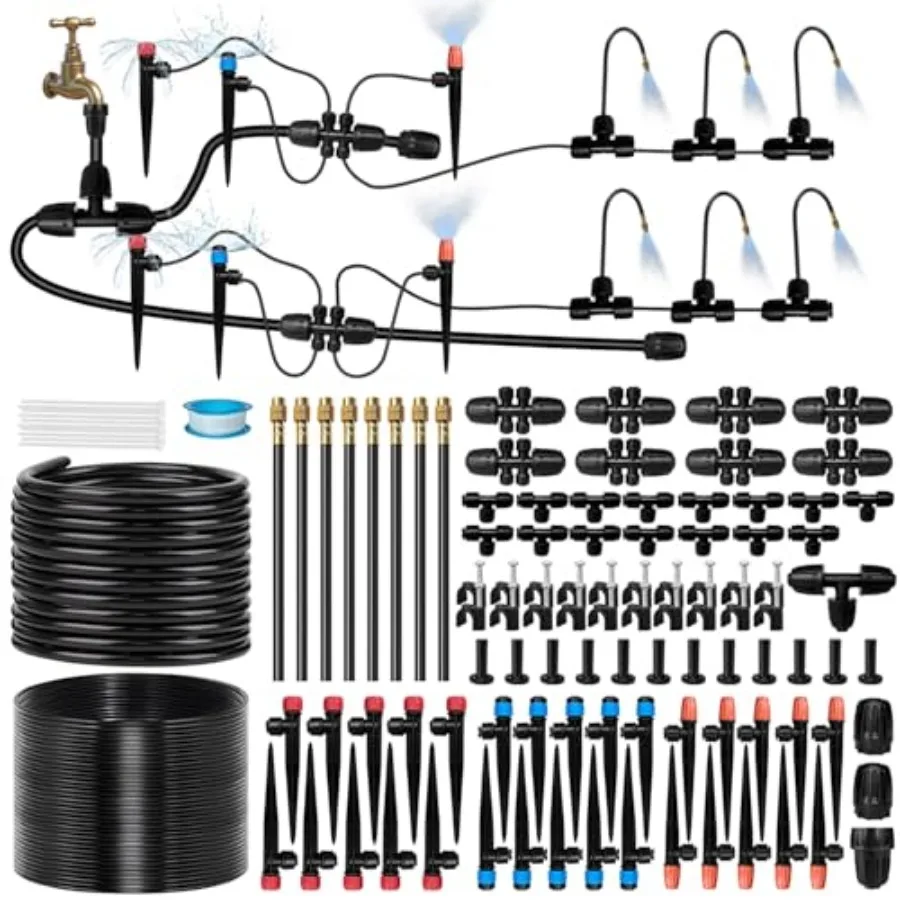 

230FT Drip Irrigation System for Garden with 38pcs Adjustable Copper Nozzles and Emitters Automatic Garden Watering System with