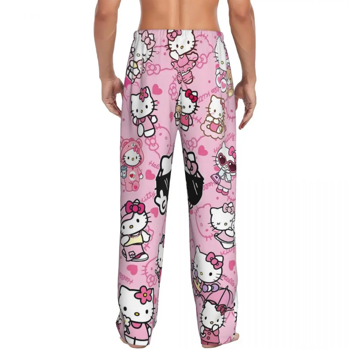 Custom Printed Hello Kitty Pajama Pants Men's Cute Cat Sleep Sleepwear Bottoms with Pockets