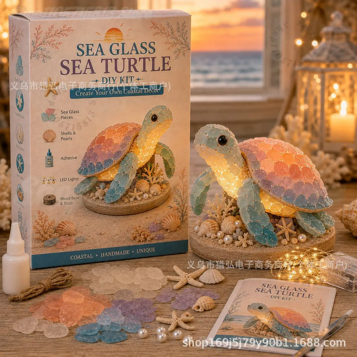 DIY Sea Glass Jellyfish Light Kit｜Make‑Your‑Own Ocean Jellyfish Lamp with LED Light, Complete Hand‑Craft Art Set for Adults view 3