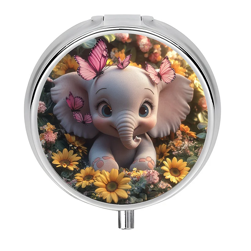 A compact pill box, divided into three compartments, designed with charming elephant and floral patterns, is perfect for organizing pills and makes a unique travel gift