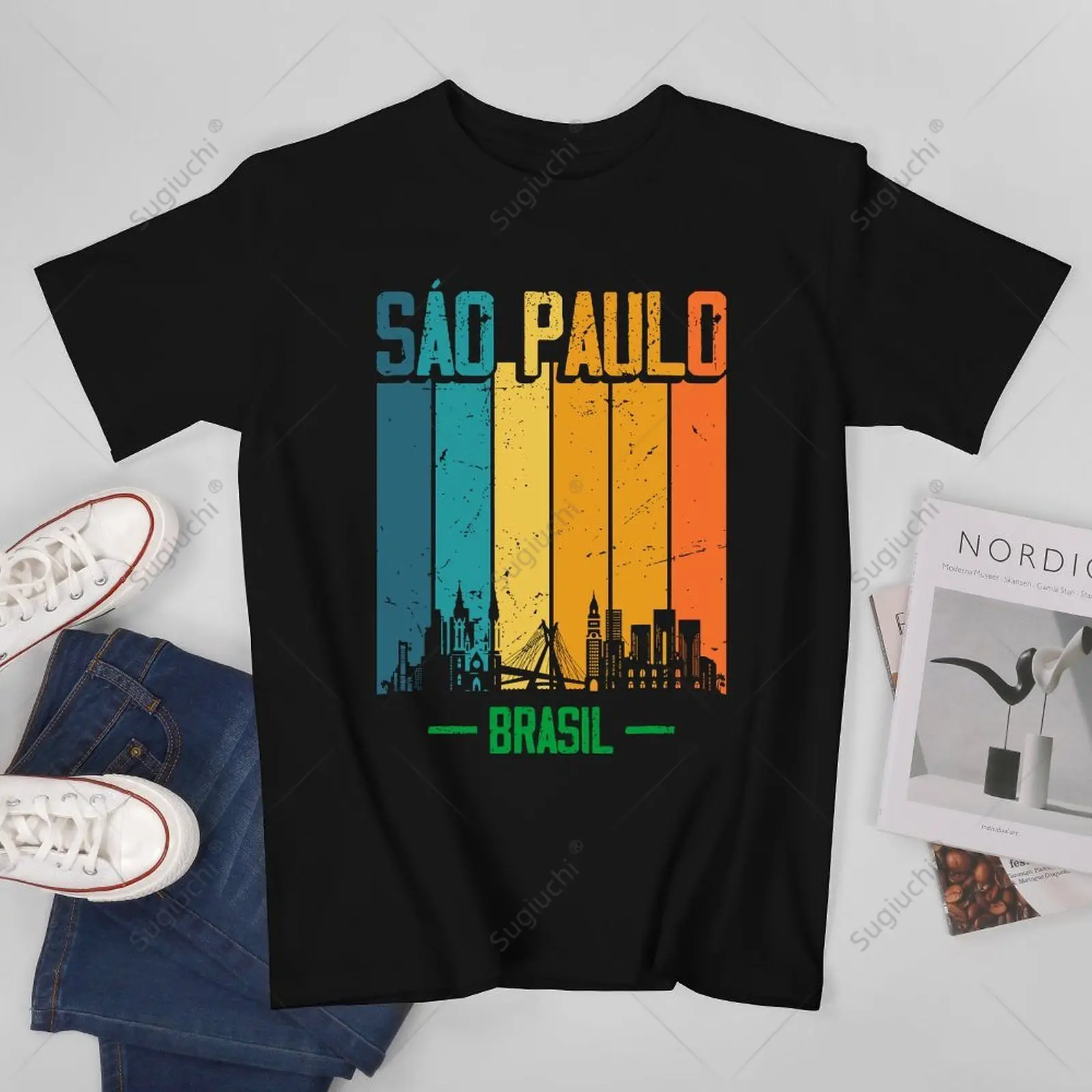 Unisex Men Sao Paulo Brasil Retro Vintage Sunset Skyline Sao Paulo Tshirt Tees T Shirts Women Boys 100% Cotton T-Shirt