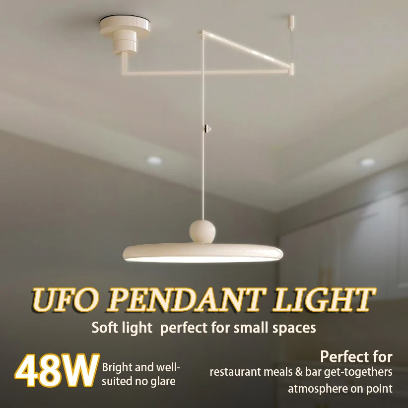 

Modern Minimalist Nordic Bauhaus Designer Movable Swing Arm UFO Cream - style Dining Room Chandelier