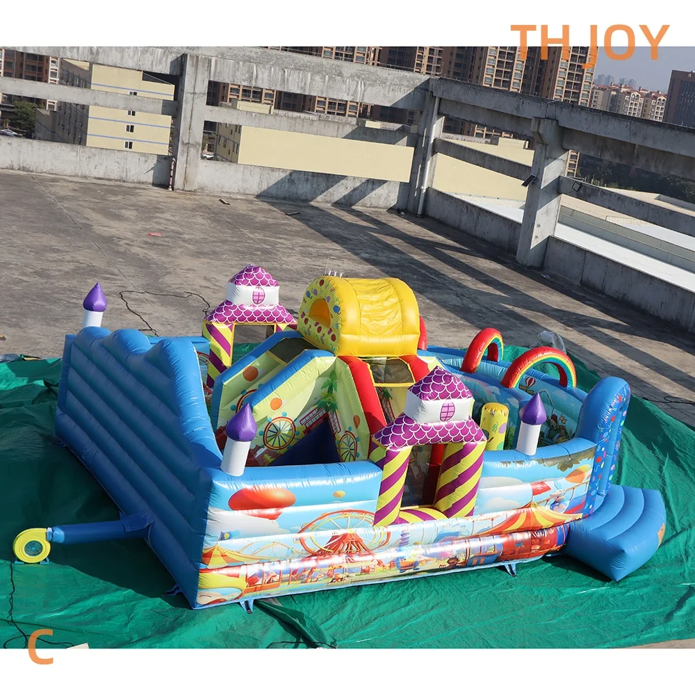 door schip tot deur, Fun Fair Kids Jumping Castle, 7.4x5.5m Outdoor opblaasbare Bounce House met Glijbaan combo's speeltuin voor feest