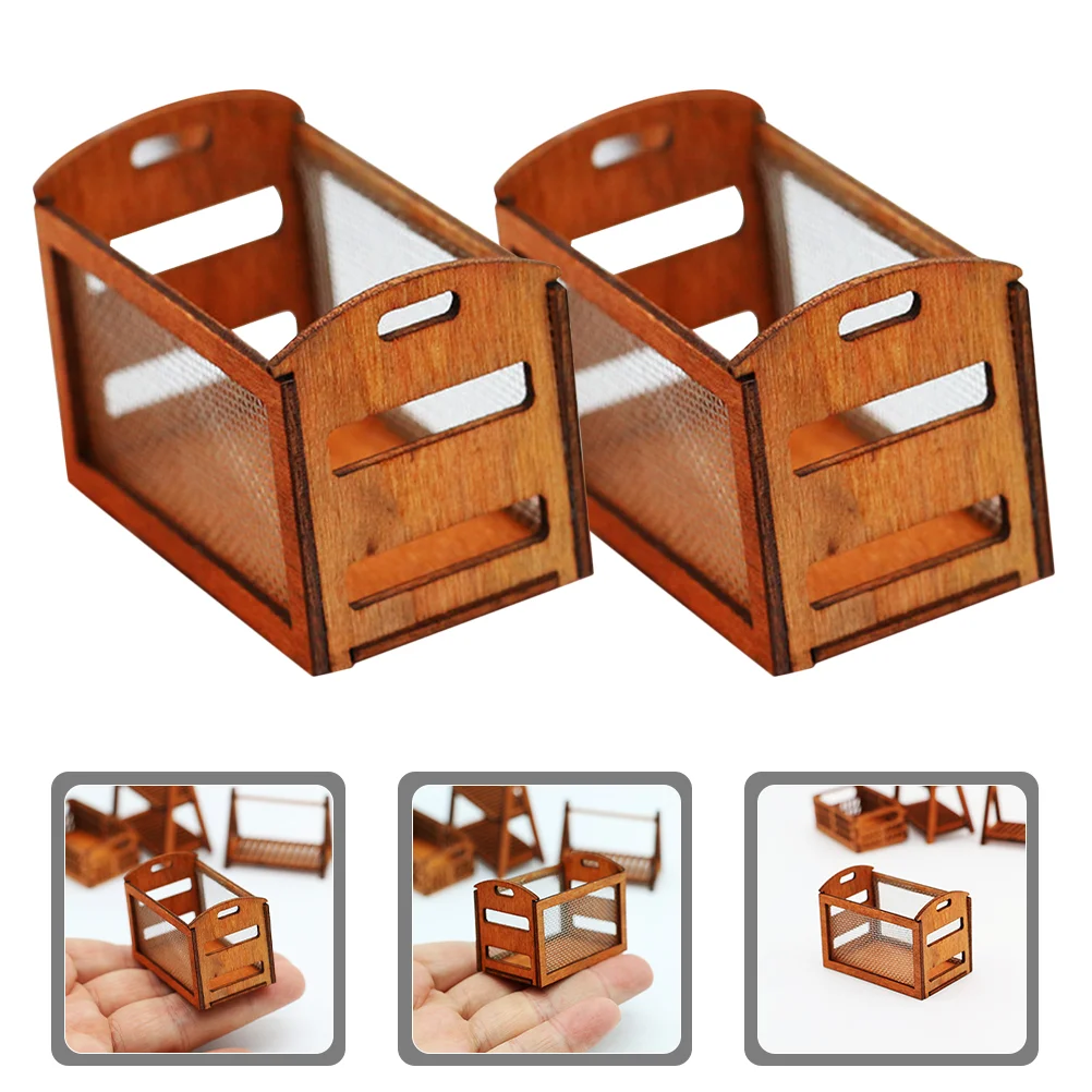 

2 Pcs Miniature Wood Frame Storage Baskets House Accessories Creative Decorative Mini Room naments Compact Lightweight