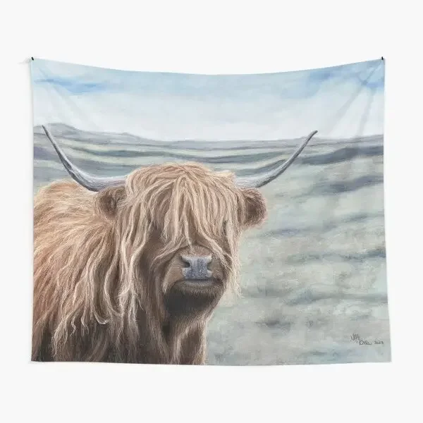 Funny Highland Cow Tapestry Western Country Animal Bull Cattle Farmhouse Decor Tapestry Wall Hanging for Living Room Bedroom