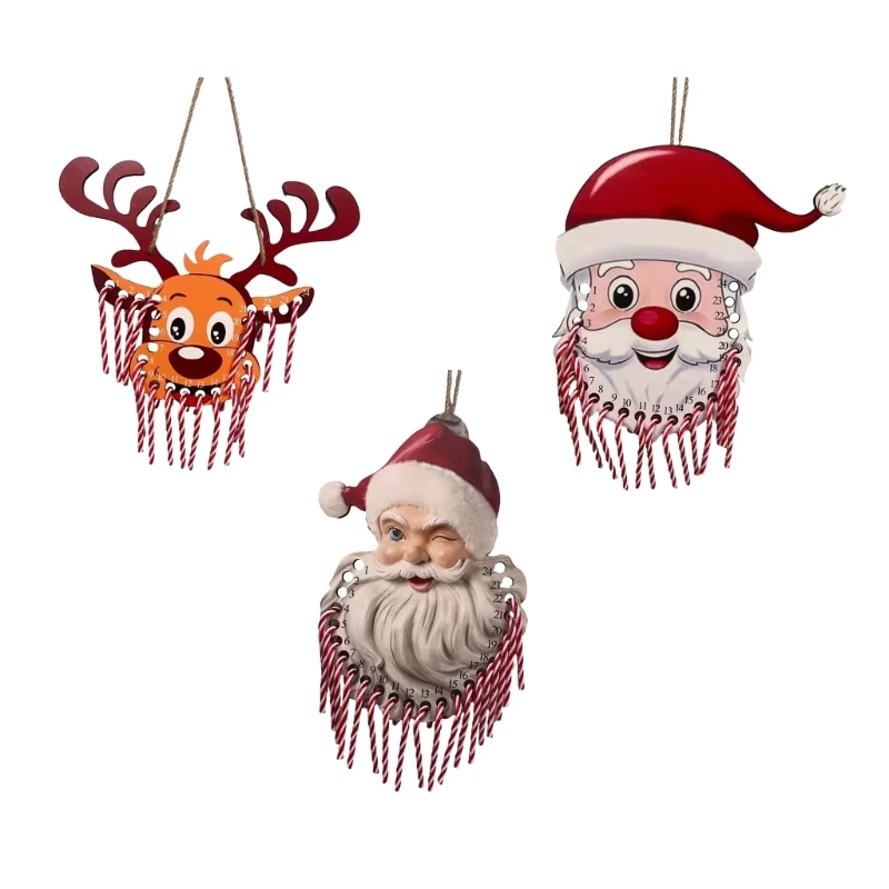 

Kids Christmas Wooden Advent Calendar Wall Hanging Cane Candy Ornament Decor