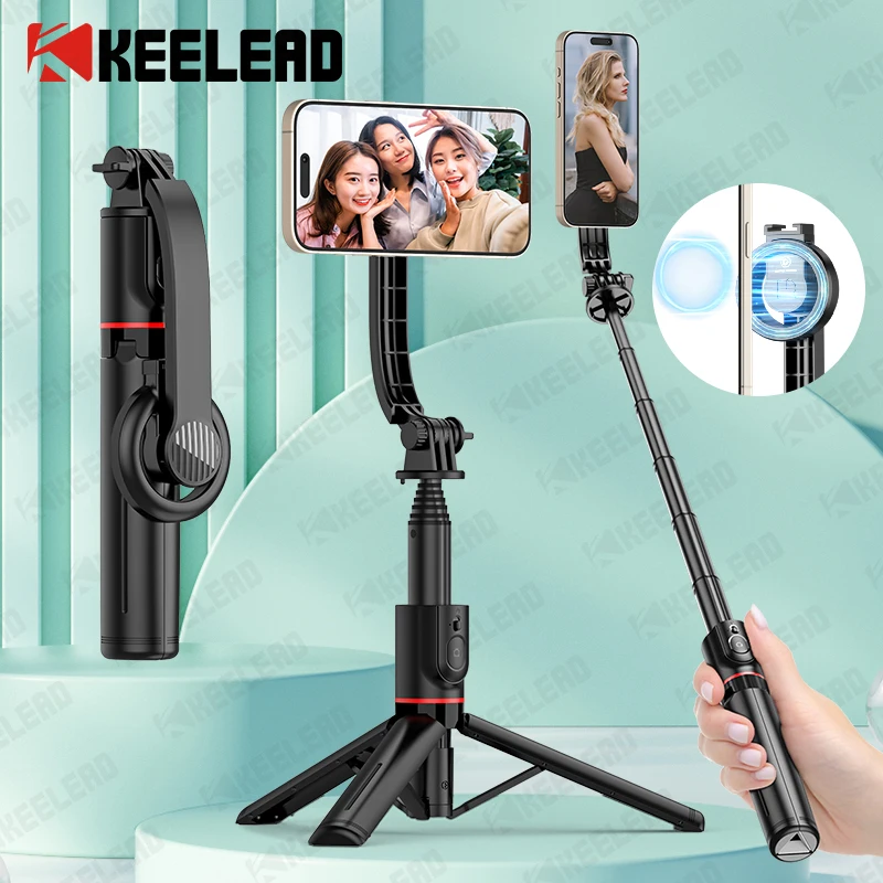 KEELEAD Magnetic Selfie Stick with Bluetooth Remote Magsafe Cellphone Tripod Stand for iPhone 14 13 12 Pro Max Vertical Shooting