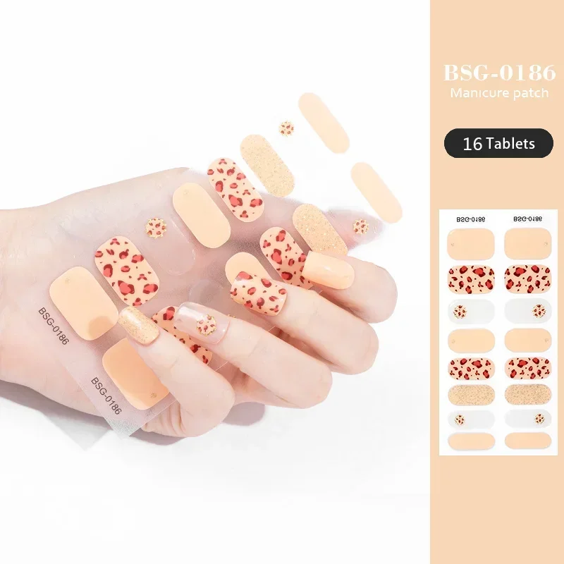 Semi-Cuttable Gel Nail Adesivos, 3D, Quente, Ouro, Gel, Cobertura Completa, Decalques, Pressione na Lâmpada UV, Precisa Encantos das Unhas, 16 Tiras