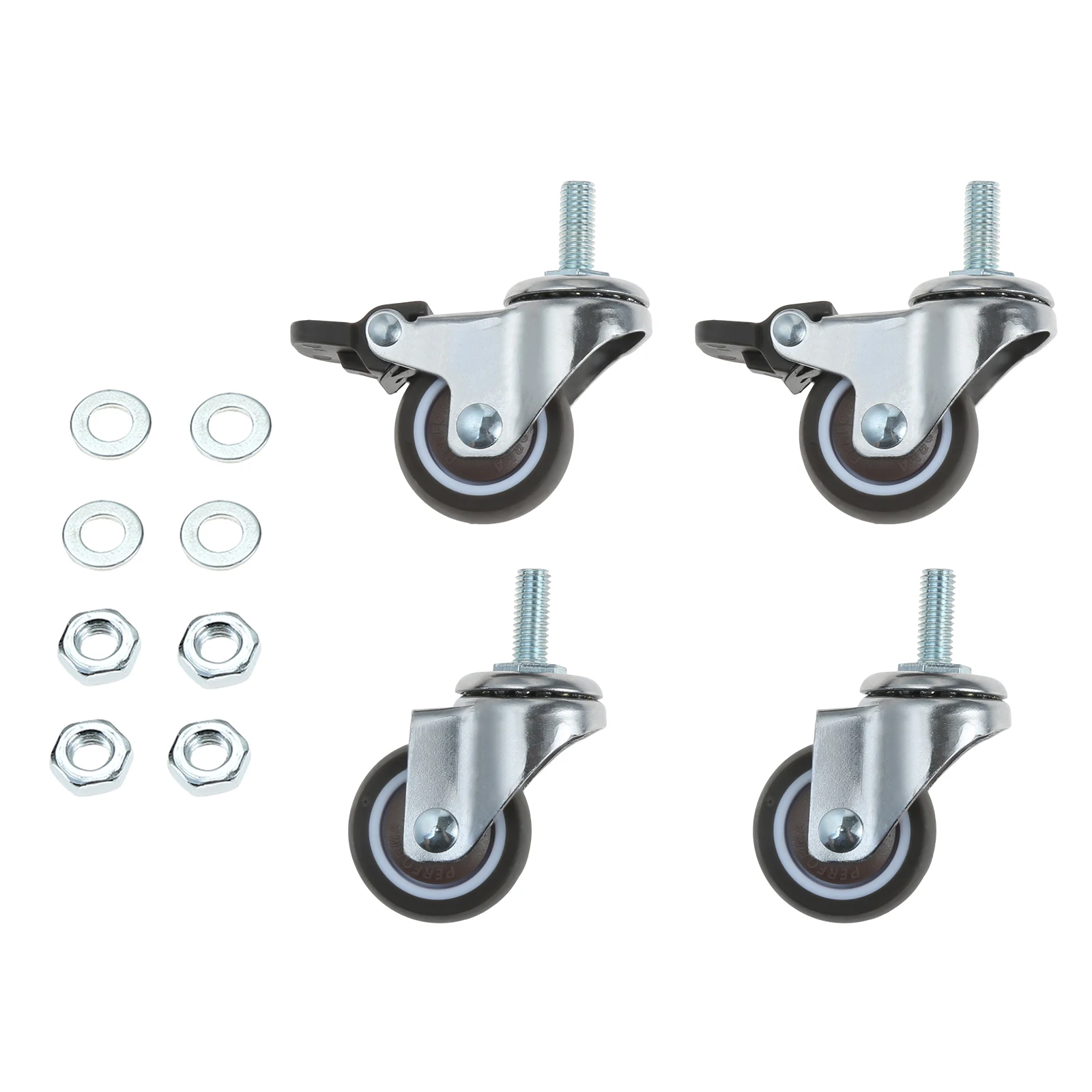 4pcs/kit Furniture Casters 1.5Inch M8 Thread Stem Swivel Wheels Without/with Brakes 88kg Heavy Duty Coffee Table Chair Bin Carts