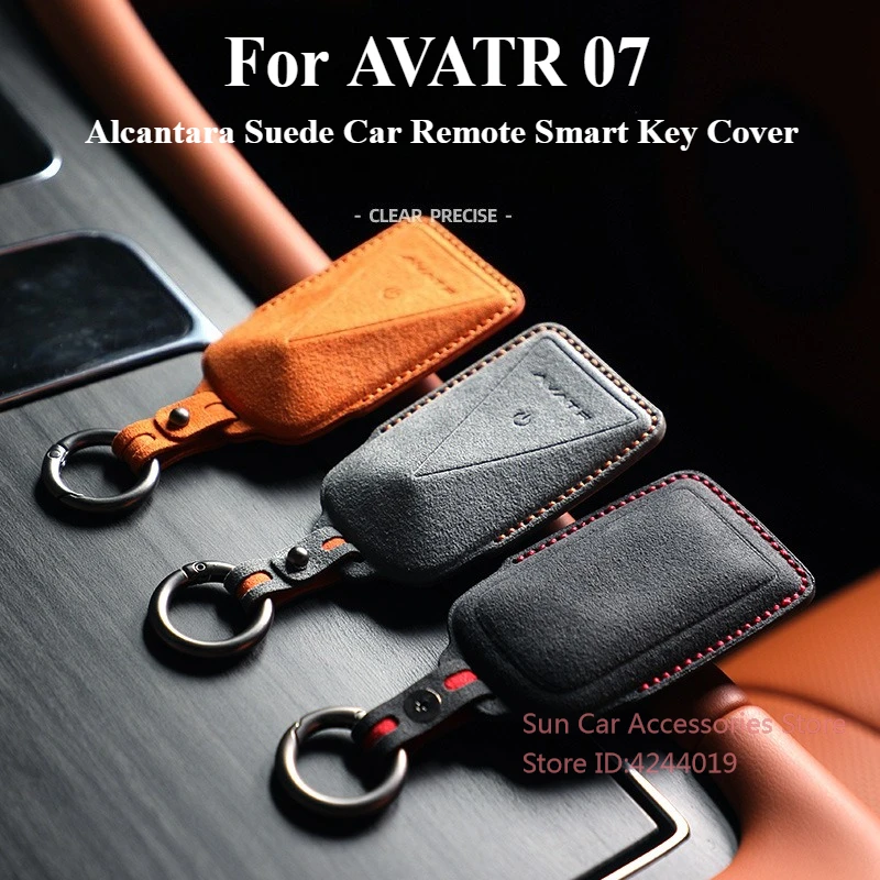 

For AVATR 07 Alcantara Suede Car Remote Smart Key Cover Case Protective Shell Bag Keychain Auto Interior Accessories
