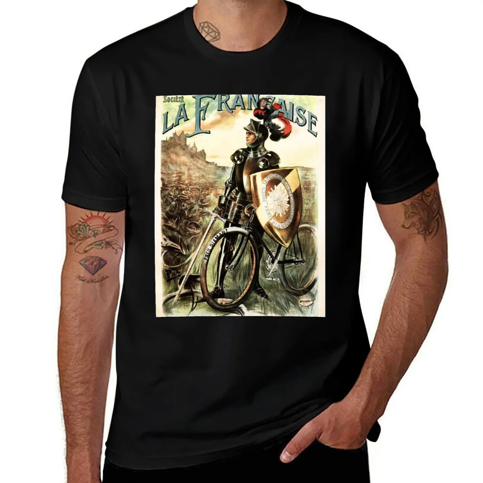 La Francaise French Cycles Knight on Bicycle Vintage Advertisement T-Shirt Basic Comfort Fit for Men T-Shirt