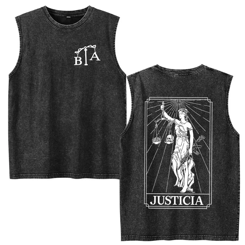 Justicia Brothers in Arms Vintage Acid Washed Tank Tops T Shirts Men Women Clothing Casual Oversized Sleeveless Vest T-shirts