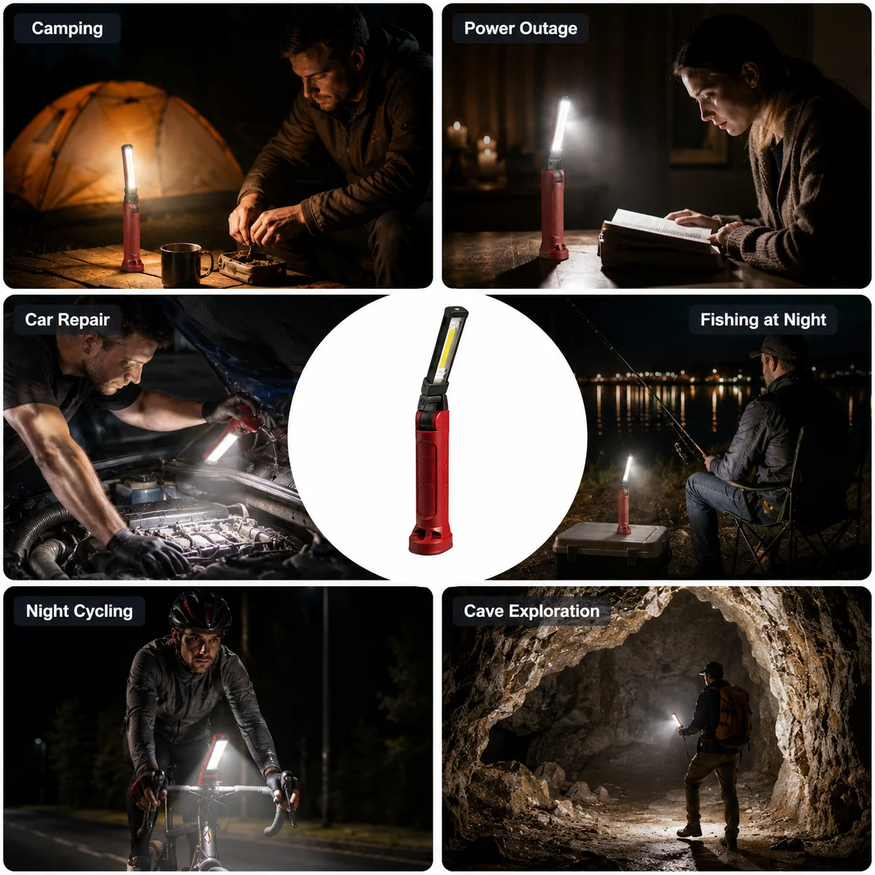 Luz LED de trabajo COB, linterna plegable recargable para acampar al aire libre, iluminación de reparación de automóviles, lámparas portátiles con gancho magnético para colgar