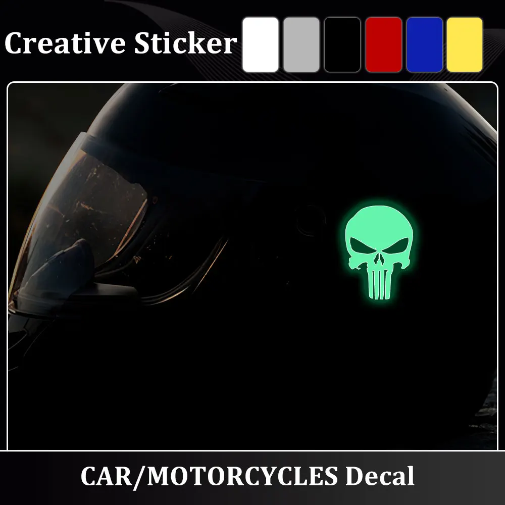 

1pc Skull Head Motorcycle Glow Stickers Waterproof Moto Helmet Decoration Motorbike Fuel Tank Side Fairings Decal Accessories