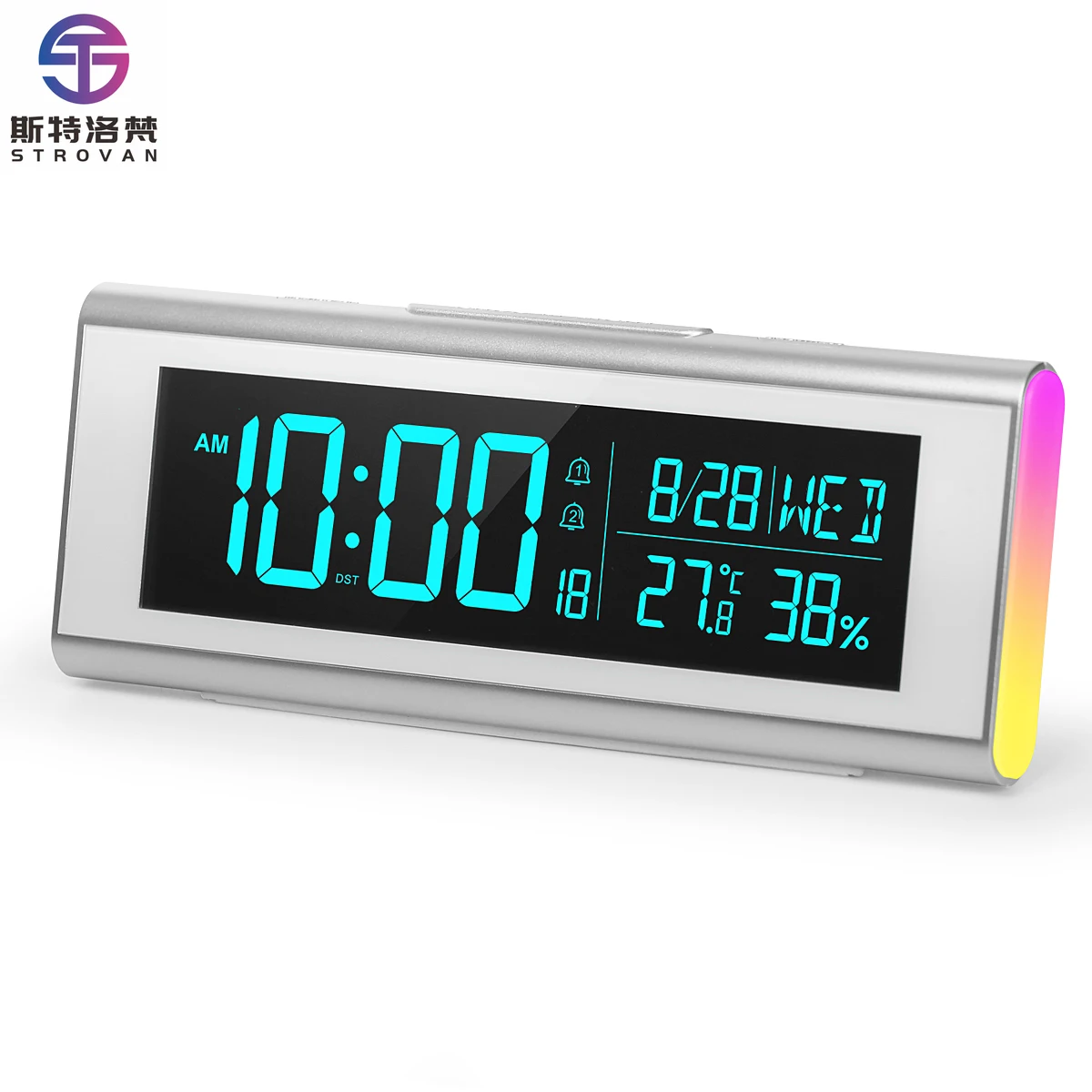 

LED RGB Mood Light Digital Alarm Clocks Week Date Time Display Snooze Table Clock Temperature Humidity Display