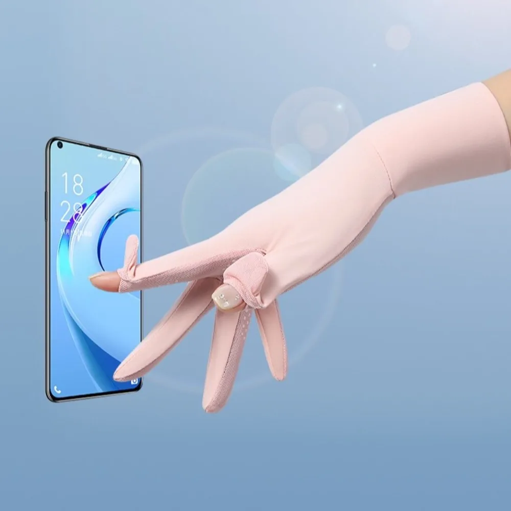 New Touch Screen Ice Silk Gloves Anti-UV Flip Finger Sunscreen Gloves Highly Elastic Lengthened Driving Mittens Summer