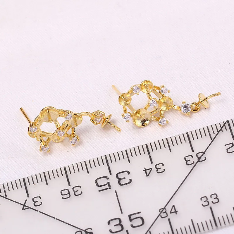 

4 шт. позолоченные медные основы для серег-гвоздиков E188 с серебряной иглой S925 для изготовления украшений, фурнитура для DIY-бижутерии