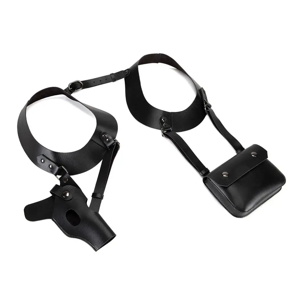 Bolsa para teléfono, funda táctica para axila, bolso cruzado Steampunk Cos, bolsa de pistola de cuero PU para eventos al aire libre, armadura de Cosplay de Halloween