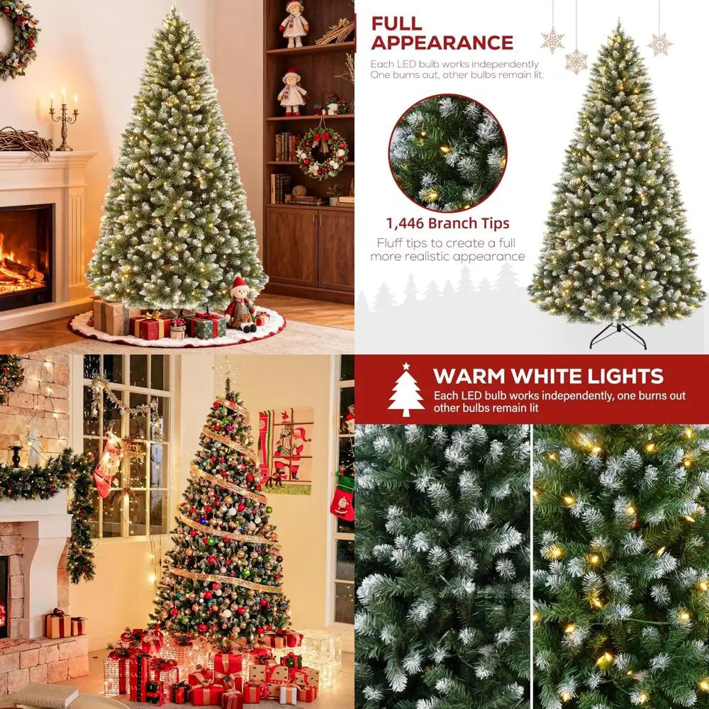شجرة عيد الميلاد الاصطناعية المضاءة مسبقًا بطول 7.5 أقدام مع 350 مصباح LED، و1446 نصائح، وحامل معدني #1