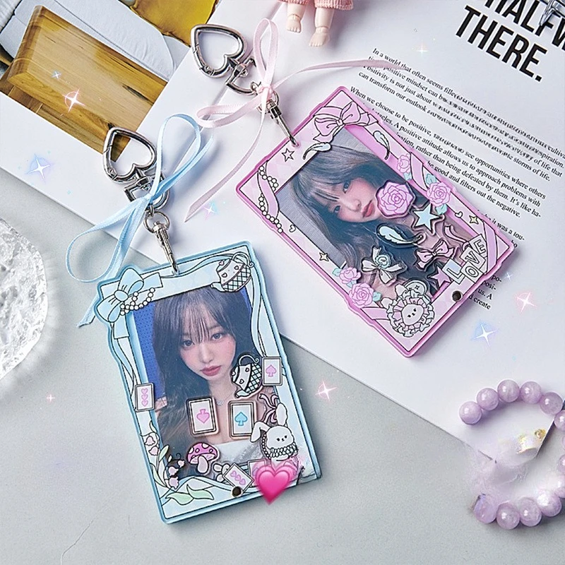 

Милый INS корейский модный держатель для фотокарт Kpop, милый мультяшный бант с принтом, чехол для ключей, чехол для фотокарточек, акриловая защита для удостоверения личности