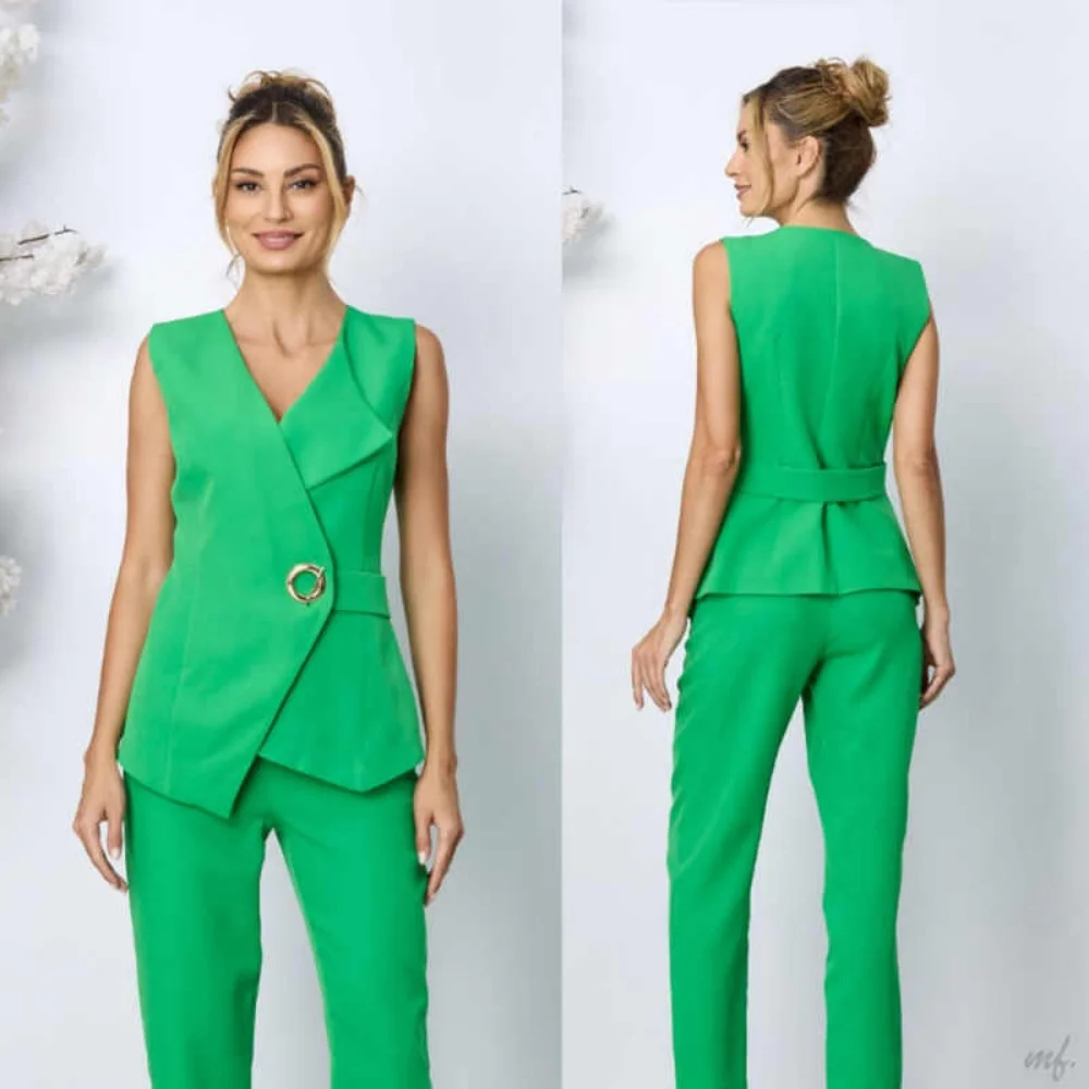 

Chic Women's Suits V Neck 2 Piece Blazer High Waist Spring Summer Casual Sets Clothes Office Occasion Customized