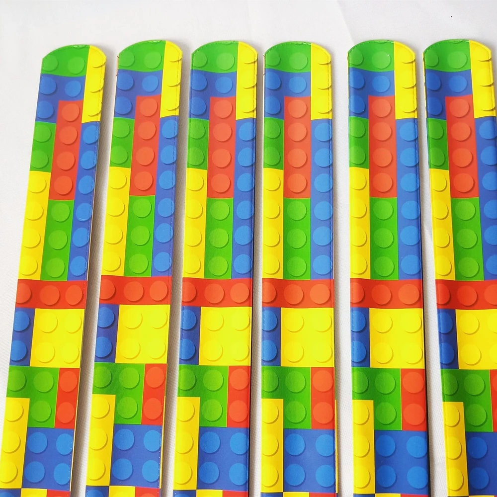 12/24/36Pcs Building Block Pattern Slap Bracelet Kids Birthday Party Baby Shower Wedding Guest Gift Christmas Kindergarten Prize