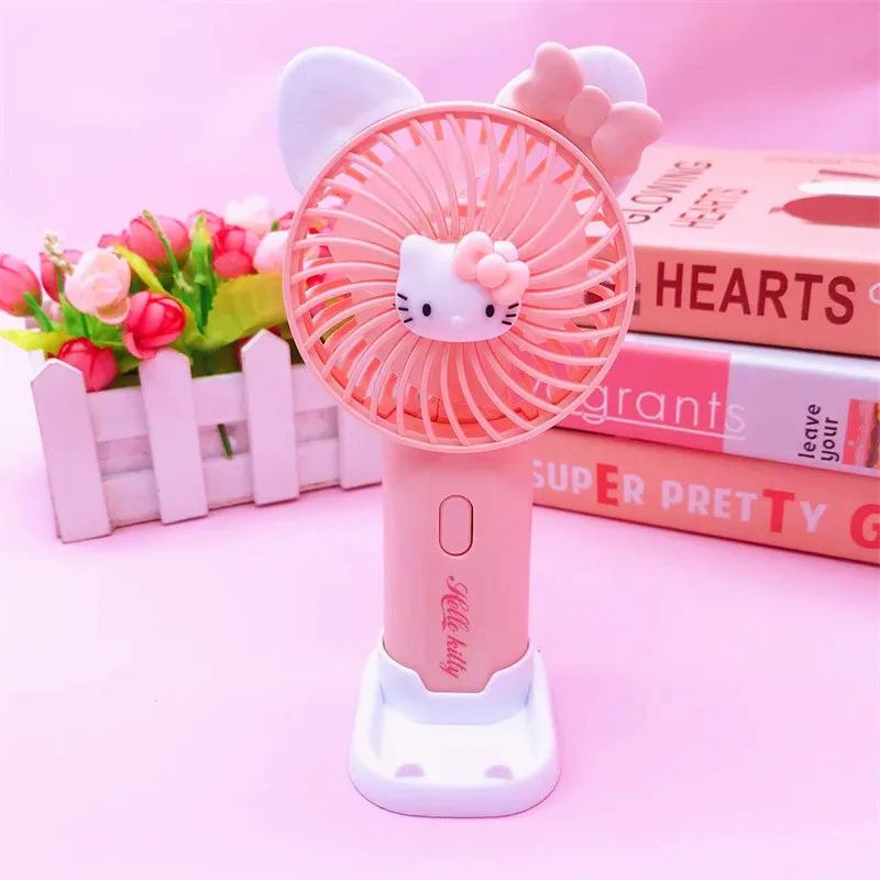 Anime Surrounding Kuromi Hello Kitty Sanrio Cartoon Electric Handheld Fan Exquisite High Air Volume Portable Desktop Small Fan