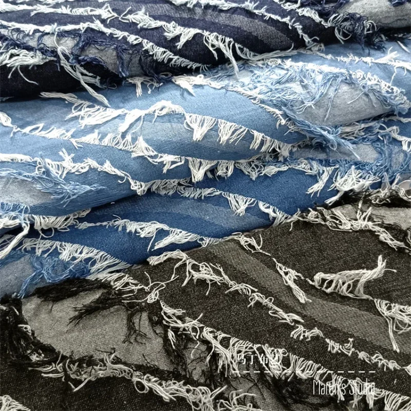 Denim Jacquard Fabric Texture Washed Thick Clothing Designer Wholesale Cloth Per Meter Quilting Fabric Polyester Cotton Material