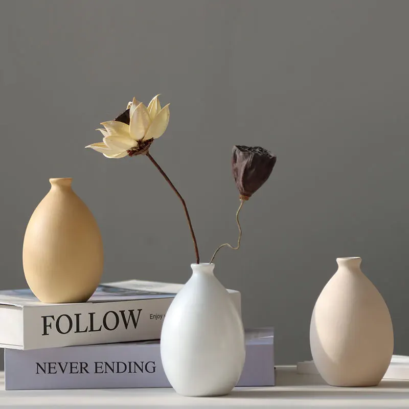 Minimalist Small Ceramic Vase, Water Plant Flower Vessel, Tabletop Decor Ornament for Living Room, Bedroom & Homestay