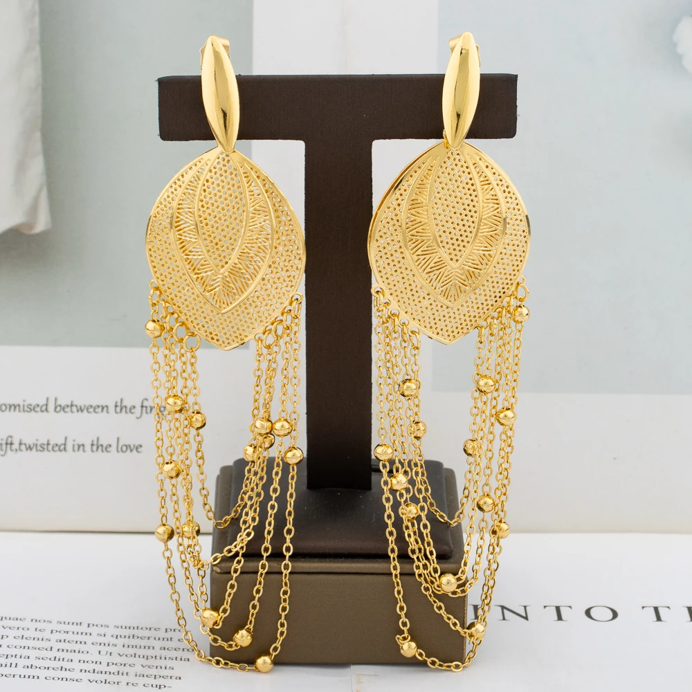 2024 Big Earrings for Women Tassel Fashion 18K Gold Plated Hollow Design Drop Earrings Daily Wear Statement Jewelry Accessory