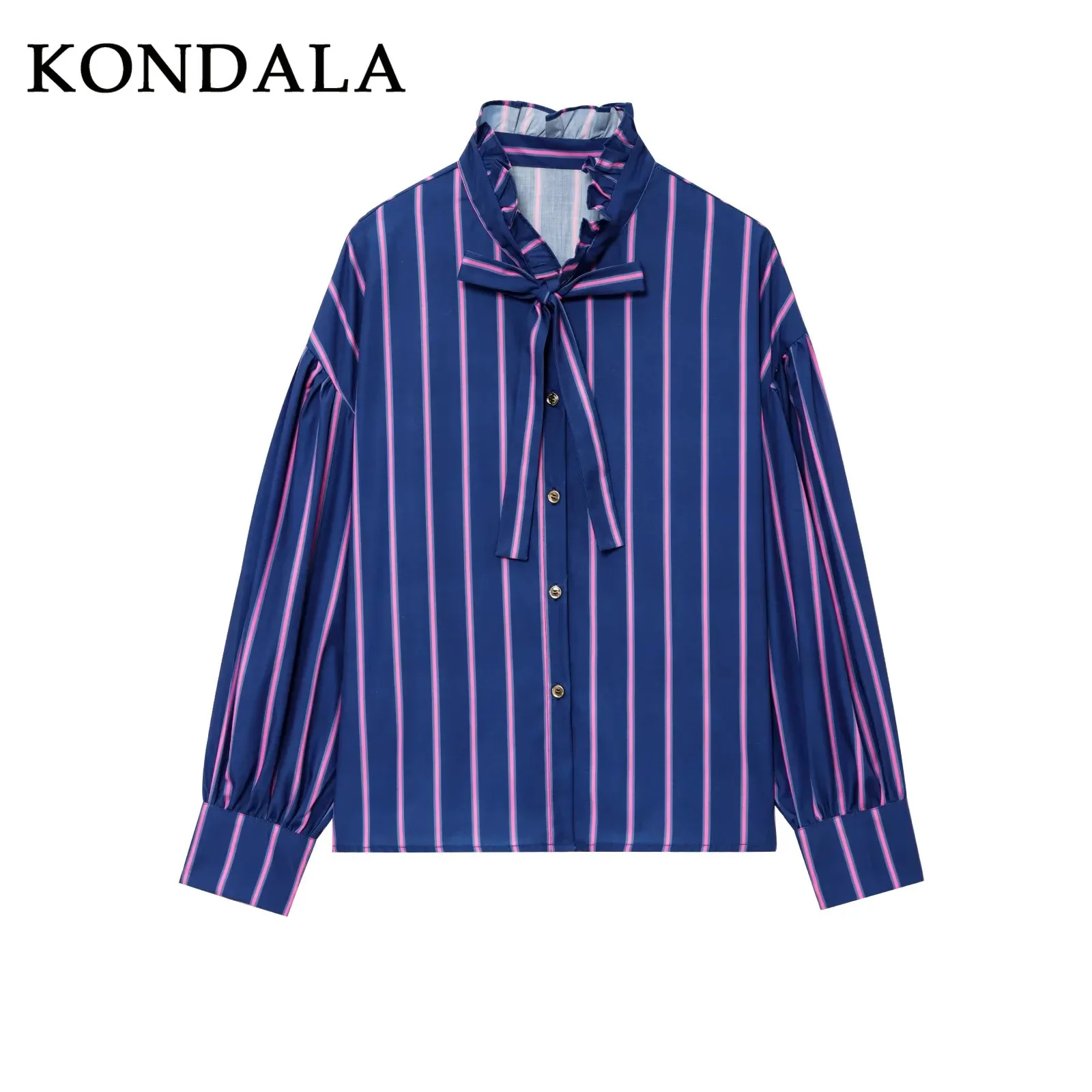 KONDALA 2025 秋冬 カジュアル レディース シャツ ファッション ストリートウェア ストライプ シングルブレスト ターンダウンカラー レディース シャツ