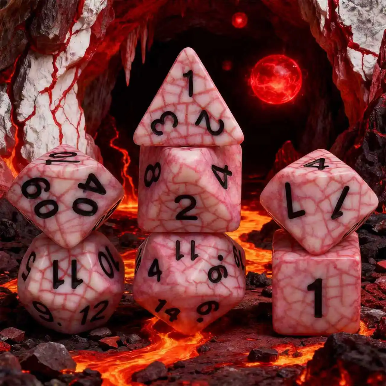 

7-Piece Polyhedral Red Grid Texture Dice Set - Ideal for Holiday & Outdoor Family Board Games (with Storage Pouch)