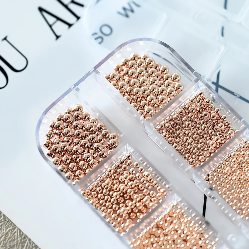 12 Gitter 0,5~3mm Mini-Kaviarperlen, Gold Silber Metall-Mikrokugeln Nagelkunst-Dekorationen, Magnetstift Nagelschmuck – Detail 14