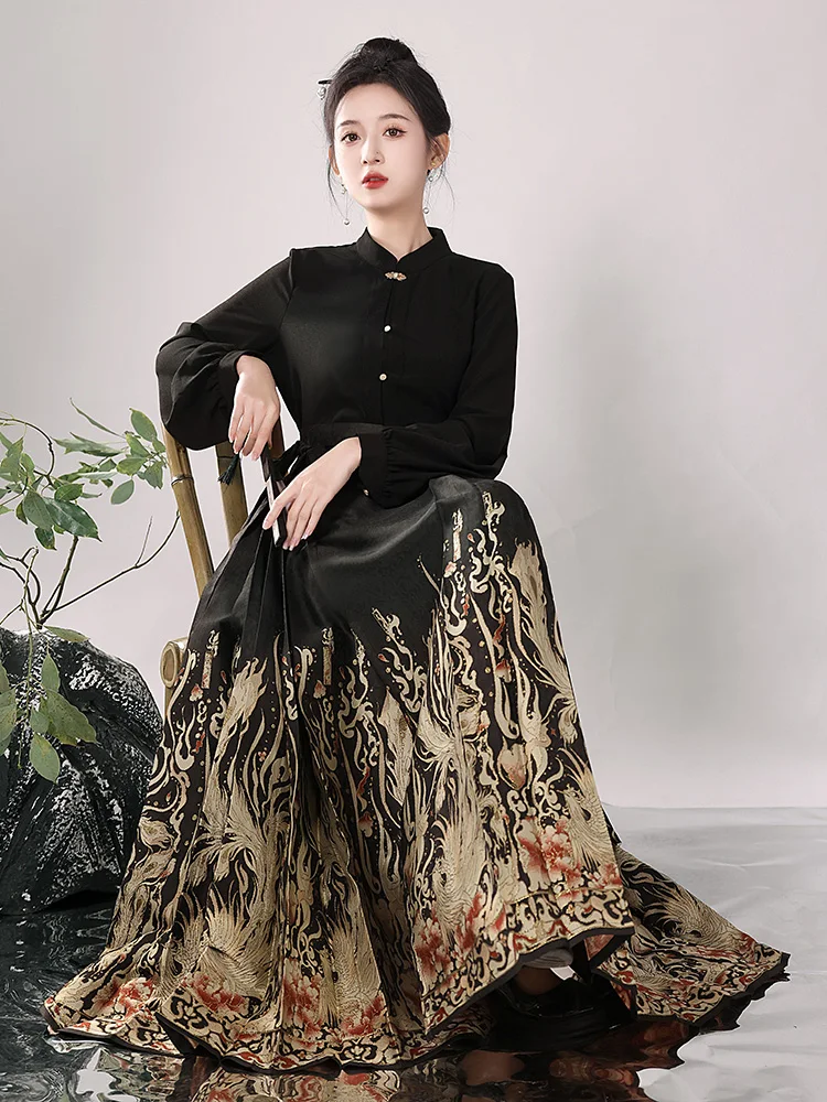 

Tang Qin Original Phoenix Imitation eup Flower T Suit Ming Dynas Hanfu Women's Daily New Chinese Sle Set