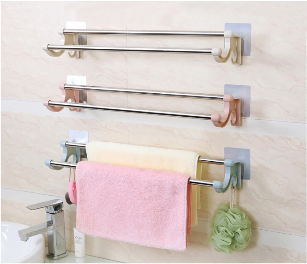 

Non Punching Extended Bathroom Double Pole Wall Mounted Storage Rack Household Self-Adhesive Wall Mounted Type Towel Organize