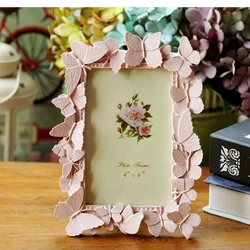 Pink Butterfly Photo Frame, Resin, European Photo Frame, Home Study, Office Decoration Gift, MF192, 6 Inch