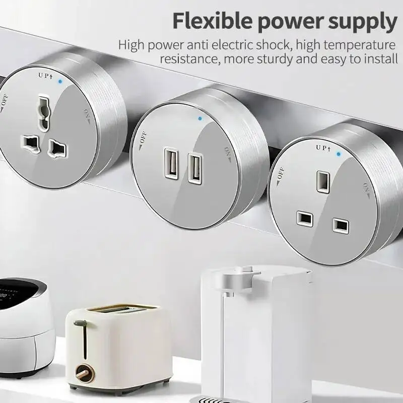 Electric Extension Sockets,Power Track Socket,Concea Hidden Tabletop Kitchen Outlet,UK EU US Standard USB Wall Outlets
