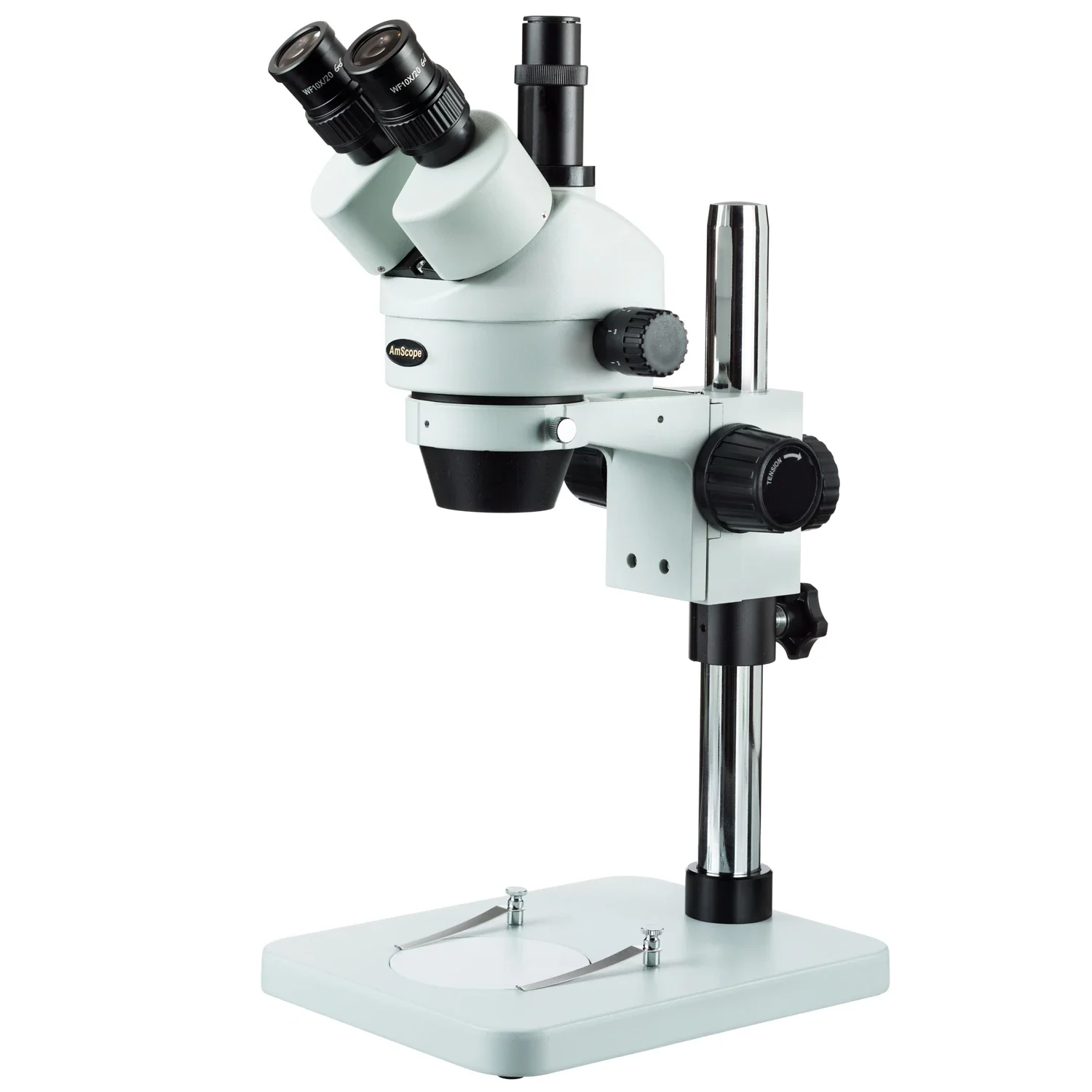 AmScope 7X-45X Zoom Trinocular Stereo Kính Hiển Vi Với Bàn Cột Trụ Đứng