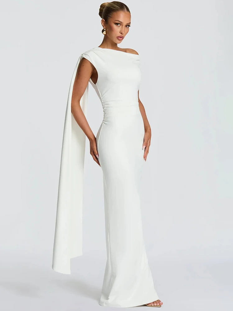모지션 슬리브리스 백리스 섹시 맥시 드레스 여성용 가운 우아한 원숄더 하이웨이스트 루치드 바디콘 클럽 파티 롱 드레스