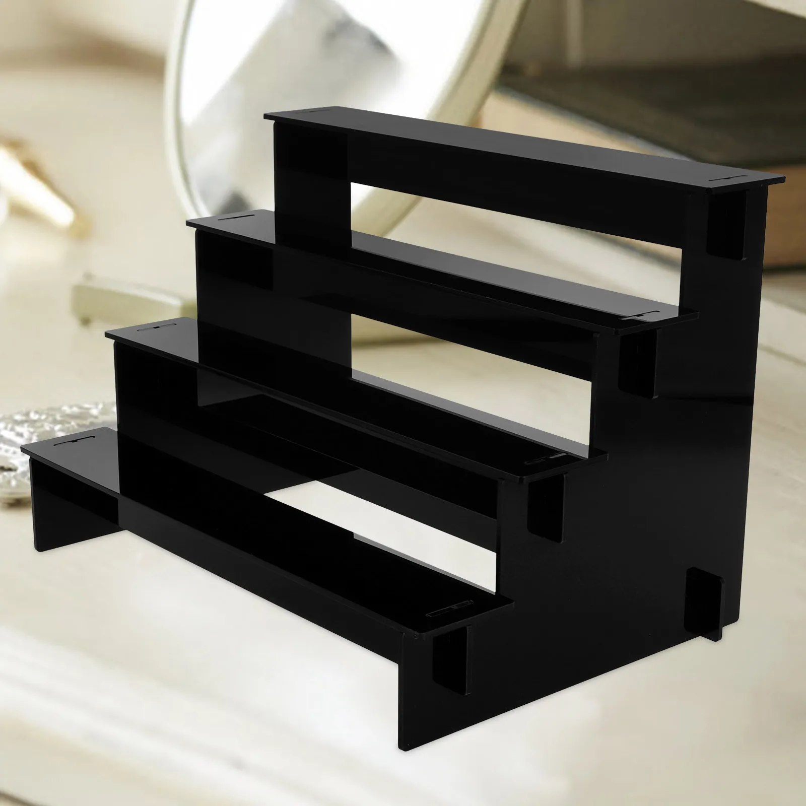 أسود 4 الطبقات الاكريليك العطور عرض المنظم الغرور كونترتوب ماكياج العناية بالبشرة غسول الحمام الجرف صينية عرض الناهض